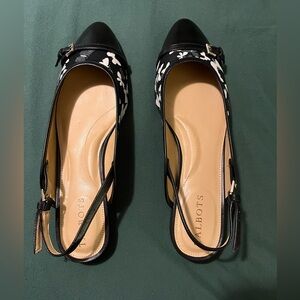 Talbots Sling Back Black and White Butterfly Shoes Size 8 1/2.